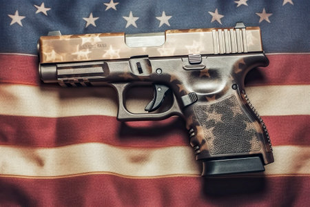 A pistol wrapped in the American flag.の素材