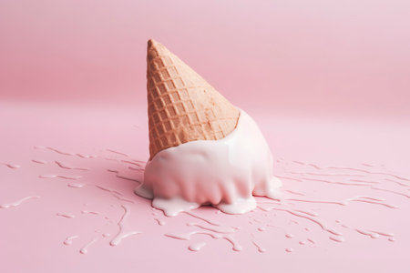 An ice cream melted by the heat spoils the dessert.の素材