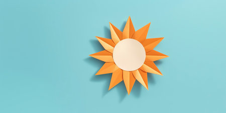 The sun, made with cut paper on a blue background. Ai generated.の素材