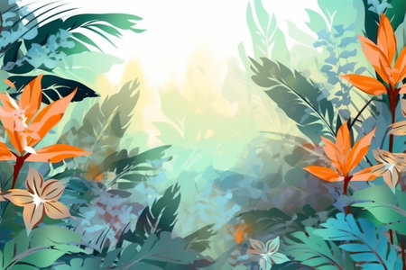 Intricate design of ornate branches and flowers on a natural painted background. AI Generatedの素材