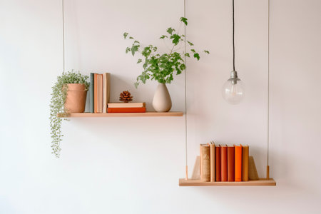 Simple diy bookshelf with books and plants.の素材
