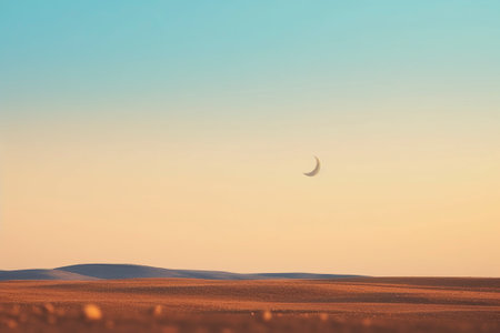 A distant moon over the dunes, at sunset.の素材