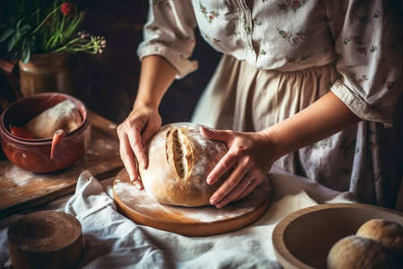 A homemade sweet bread kneaded by an expert cook. Ai generatedの素材