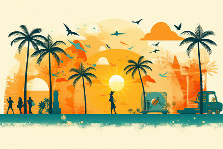 Conceptual illustration of summer vacation.の素材