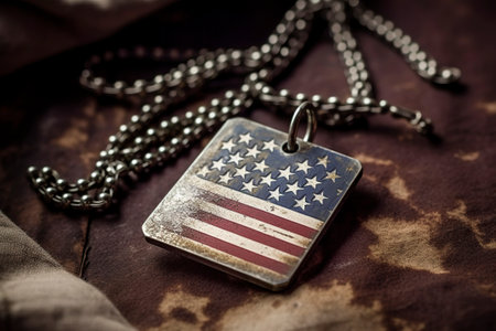 patriotic pride with the metallic tags, featuring a United States military design, perfect for wearing as a necklaceの素材