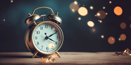 A touch of nostalgia with a retro alarm clock on the nightstand, surrounded by children's stars. AI Generated.の素材
