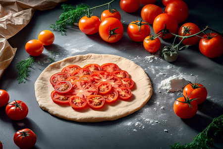 A homemade pizza on cooking paper.の素材