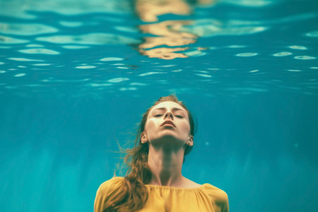 Portrait of a woman under water, image of poetic reverieの素材