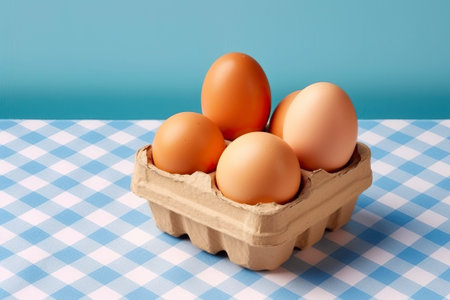 Brown organic eggs in a cardboard egg carton. Ai generated.の素材