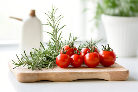 Delight in the irresistible sweetness of cherry tomatoes on the vine, their flavors bursting with every bite.の素材