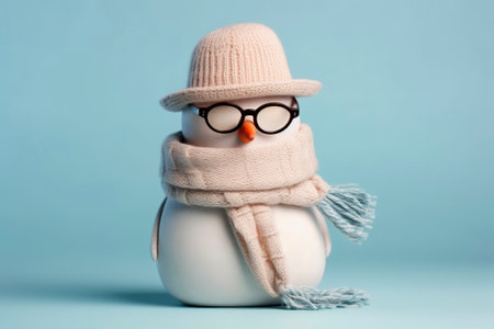 Cute snowman in warm clothes, copy space. Ai generated.の素材