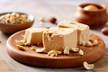 Plate with halva and peanuts.の素材