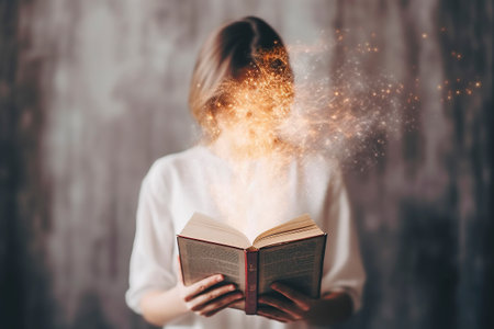 Woman reading a book metaphorically, a love of reading among women.の素材