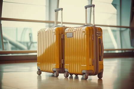 Packed with beach essentials, the suitcases await the summer adventure, embracing the travel concept. AI Generated.の素材