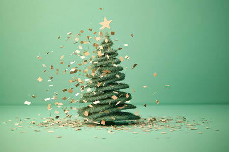 Christmas tree, isolated design, with confetti.の素材