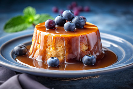 Luscious caramel pudding for a delicious dessert. AI Generatedの素材
