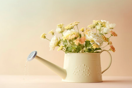 A vase in the shape of a watering can, copy space. Ai generated.の素材