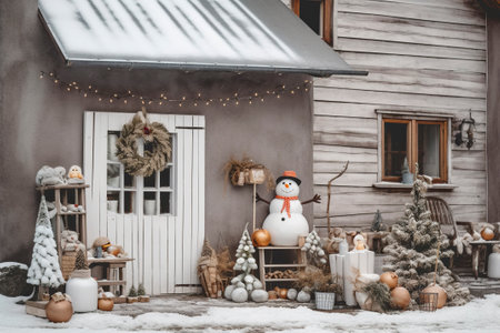 At Christmas, the beautiful houses are decorated with snowmen to create a Christmas atmosphere.の素材