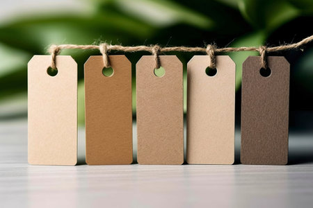Clothing labels, made of eco-friendly organic material, empty as a mockup.の素材