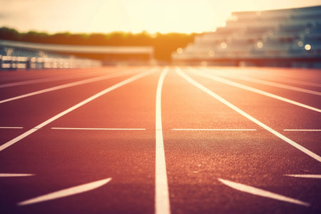 Athletics track, at sunset, empty tracks for entrepreneurs.の素材