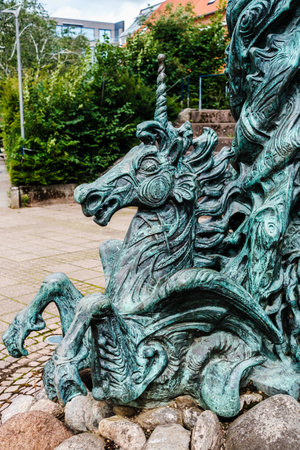 Holstebro,, Denmark - August 8, 2023: Detail of surrealist sculptures.のeditorial素材