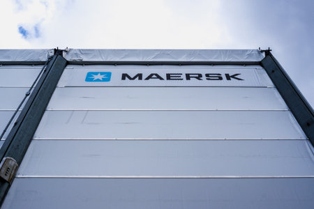 Copenhagen, Denmark - August 8, 2023: Logistics building of the shipping company Maerks.のeditorial素材