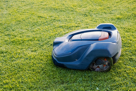 May, Ireland - August 2023: A robotic automatic lawn mower.のeditorial素材