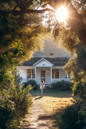Nice photo of an evocative family house inside a dense forest, vertical image.の素材