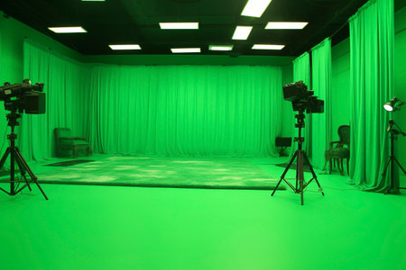 Television studio with green chroma key.の素材