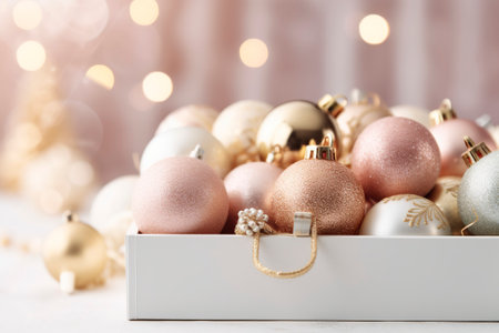 Festive Christmas decorations adorn the cozy home, infusing warmth and joy with colorful holiday ornamentsの素材