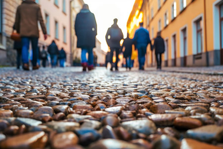 Detail of paving the floor of a cobbled streetの素材