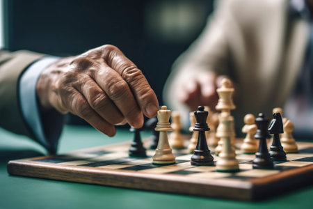 In a game of chess, a wise man's hand executes its strategy.の素材