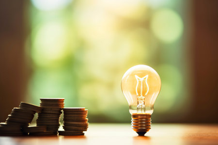 Ideas to save money, how to face an economic crisis, electric light bulb on.の素材