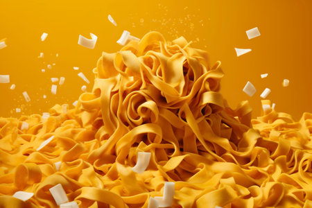 Egg noodles, fresh homemade Italian pasta, in a studio photo.の素材
