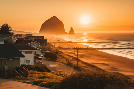 Idyllic image of the sunset in the Cannon beach area, Oregon.の素材