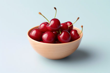 Plate with red cherries, tasty, juicy and very healthy as a snack.の素材