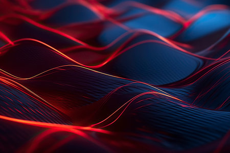 A background for technological motifs, connected lines illustrating mesh transfer, dark red tones.の素材