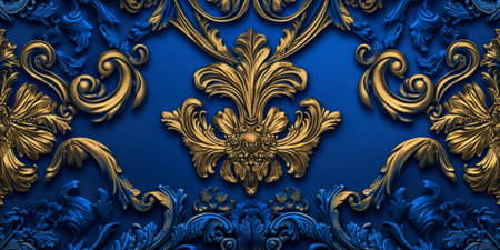 Blue background, with royalty style ornaments, and golden motifs.の素材