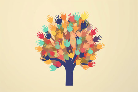 Illustration of solidarity, a tree with hands as leaves.の素材