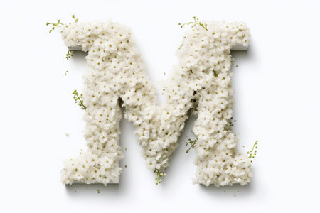 Letter M, isolated on white background, created with little flowers.の素材