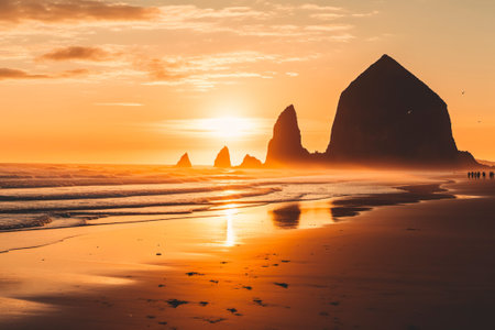 Idyllic image of the sunset in the Cannon beach area, Oregon.の素材