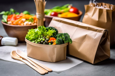 Delicious vegetarian salad delivered to your home by delivery service.の素材