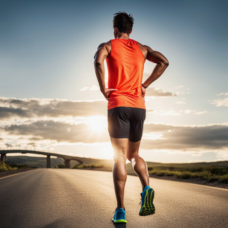 Athlete man stops running due to pain and fatigue.の素材