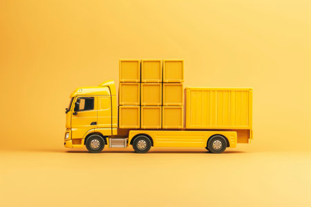 A yellow truck transporting goods and packagesの素材