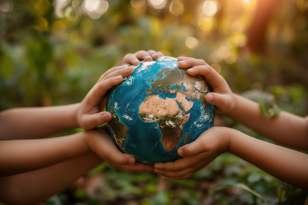 Children hug the earth globe with their hands. Earth Day concept --ar 3:2 --style raw --stylize 250 --v 6 Job ID: 0684480f-8a9a-4967-b287-f4f79f5bc64cの素材