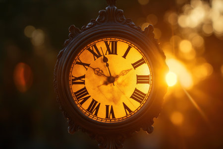 Old analog vintage clock marks the passage of time, background with copy space.の素材