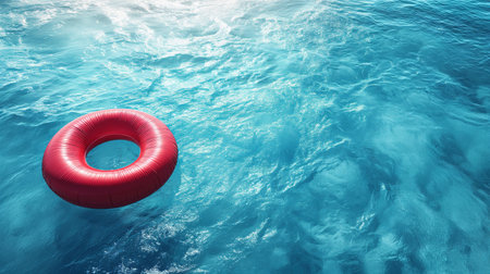 A red ring floats on top of a body of water during summer.の素材