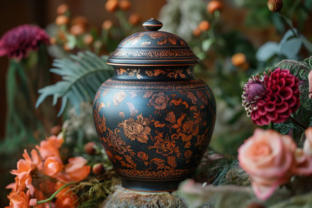 A vase filled with flowers sits on top of a table.の素材