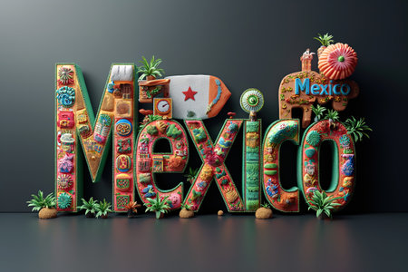 A photo showing the word Mexico written in vibrant and colorful letters.の素材