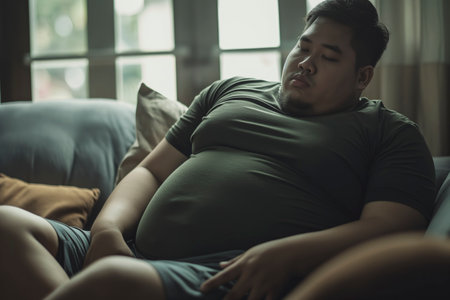 A man laying on top of a couch, next to a window.の素材